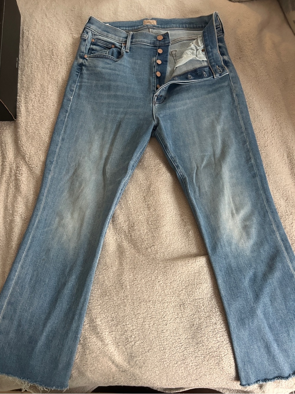 MOTHER Light Blue Cropped Button-Fly Jeans